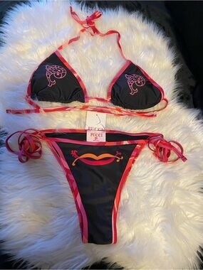 Pucci Black and Pink Logo 2 pieces Bikini Set